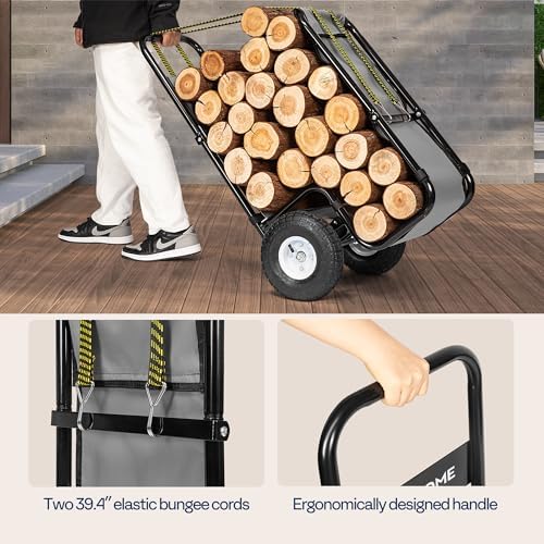 vivohome firewood log cart carrier with rubber wheels shown in use