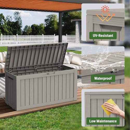 mars villa deck box, outdoor storage box waterproof showing dimensions