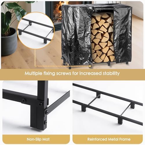 facka 4ft firewood rack outdoor with cover, metal on a desk or shelf