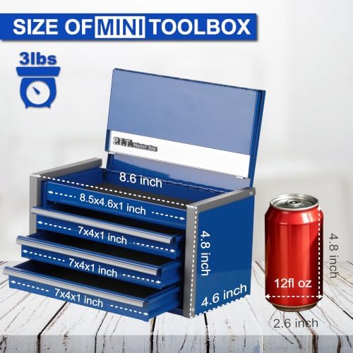 p.i.t. mini tool box,3 drawers small metal toolbox, close-up detail