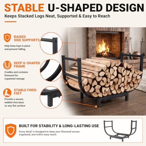 yqbrao 24-inch firewood rack, 500 lb heavy-duty steel, side view