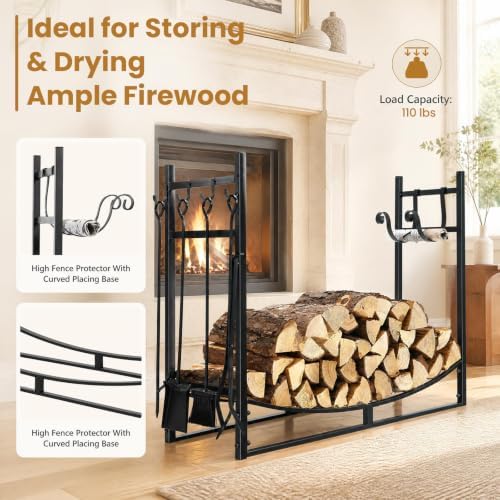 goplus firewood rack indoor, 36” firewood holder with, side view
