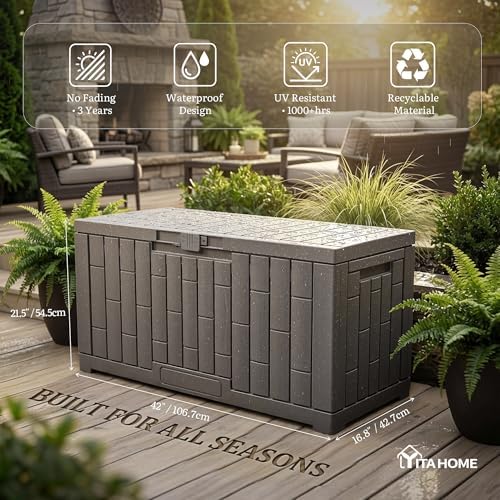 yitahome 60 gallon resin deck box, side view