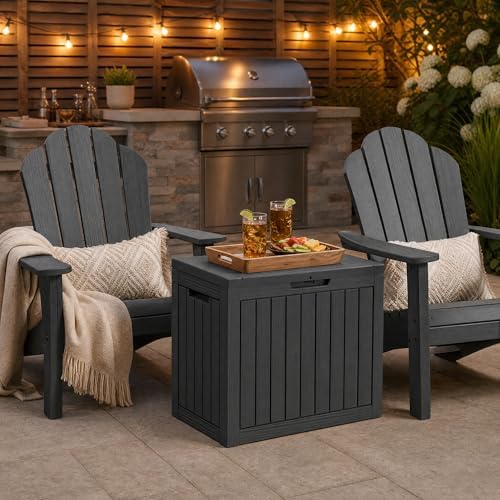 outdoor storage box resin deck box waterproof black on a desk or shelf