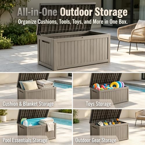 makino 198 gallon large resin outdoor storage box, close-up detail