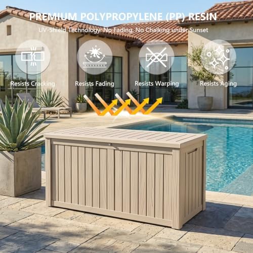 outdoor storage box,180 gallon waterproof deck box [upgraded, side view