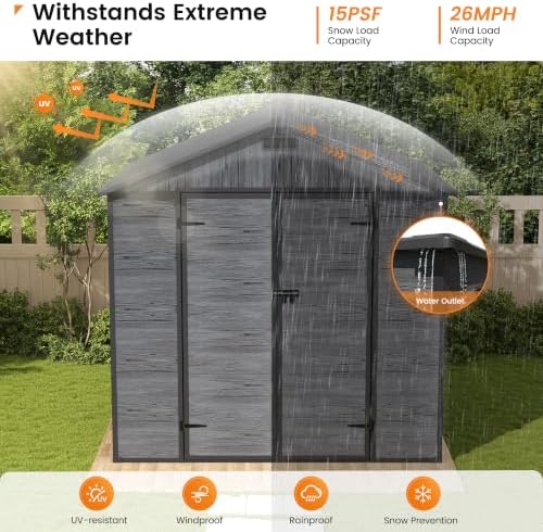 udpatio resin storage shed 8x6 ft, plastic outdoor, close-up detail