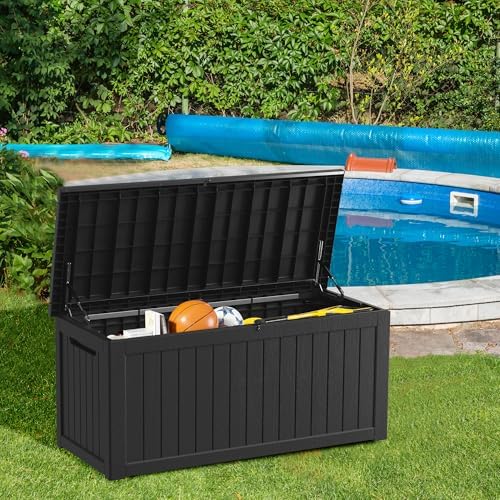 outdoor storage box 270gal waterproof resin deck box,uv-resistant, side view