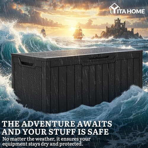 yitahome 100 gallon large outdoor deck box, side view