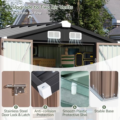 aoxun 6'x4' outdoor storage shed with base, brown on a desk or shelf