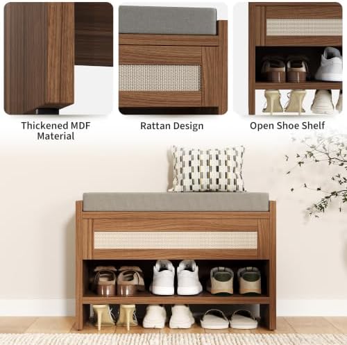 garvee 31" l farmhouse shoe bench with storage, close-up detail