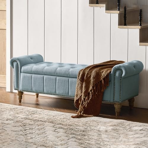 hulala home farmhouse storage bench, blue, view 9