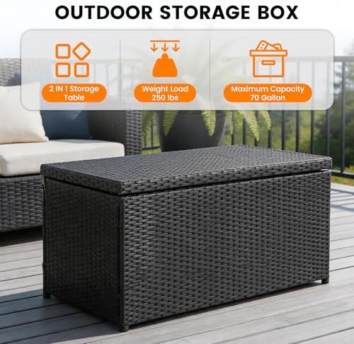 sundale 70 gallon black rattan deck storage box, package contents