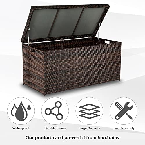 vingli outdoor wicker storage box, 132 gallon patio, front angle view