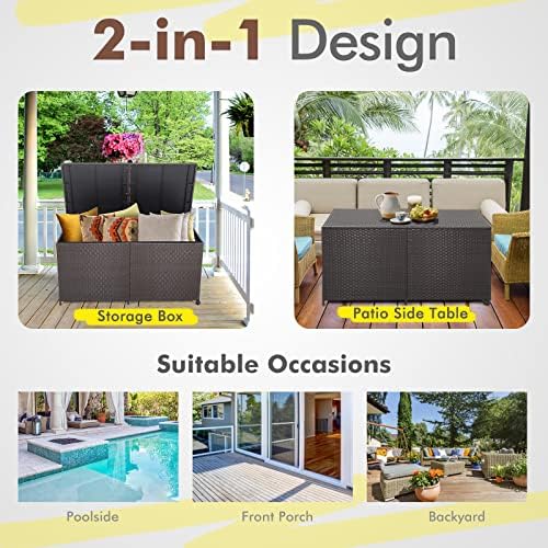 relax4life 175-gallon outdoor storage box, wicker rattan outside, front angle view