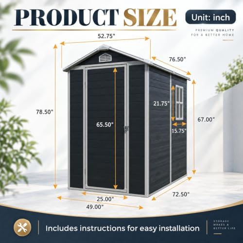 jt 6x4 ft resin storage shed, outdoor tool, side view