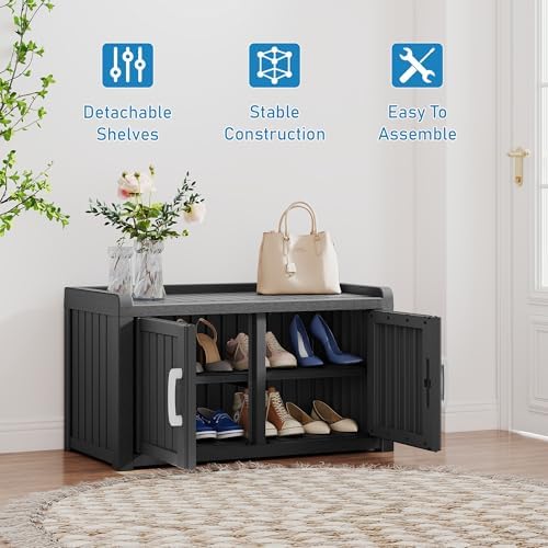 2-tier storage bench, waterproof uv-resistant outdoor shoe storage on a desk or shelf