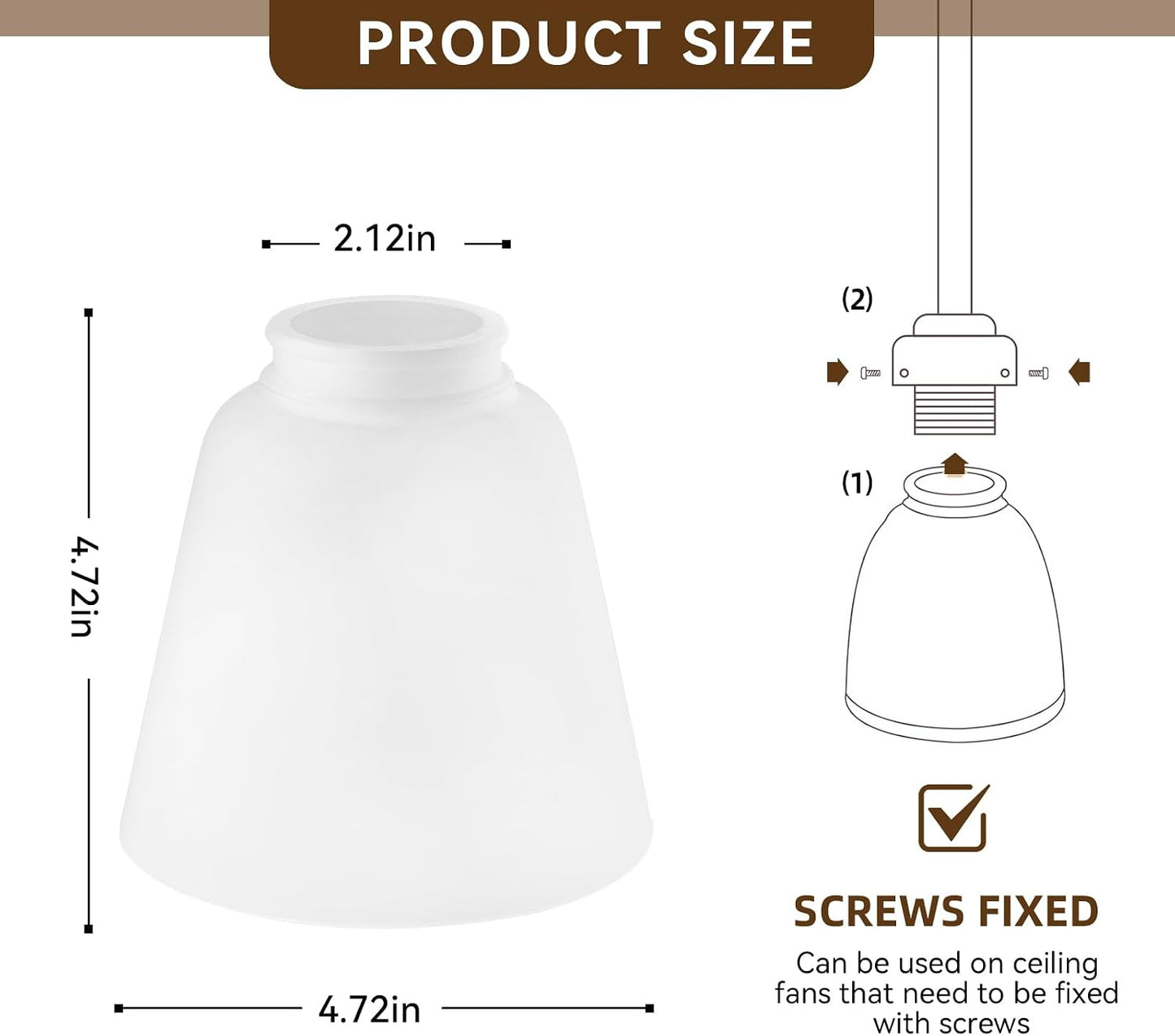 3 Pack White Glass Shade Covers, Glass Lamp Shade Replacements for Light Fixtures, 2.1 Inch Fitter Globes White Lampshades for Chandelier Bath Vanity Lights Wall Sconces Pendants