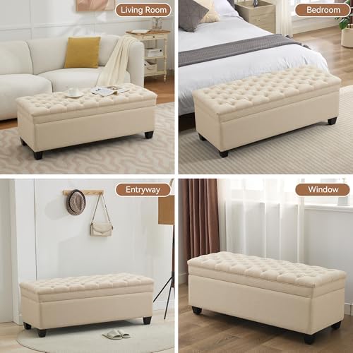 wututuee 50" fabric storage ottoman bench, upholstered rectangle on a desk or shelf