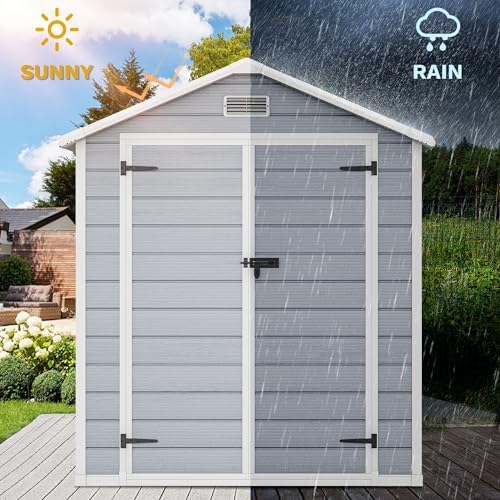 dwvo 6x4ft resin outdoor storage shed with floor showing dimensions
