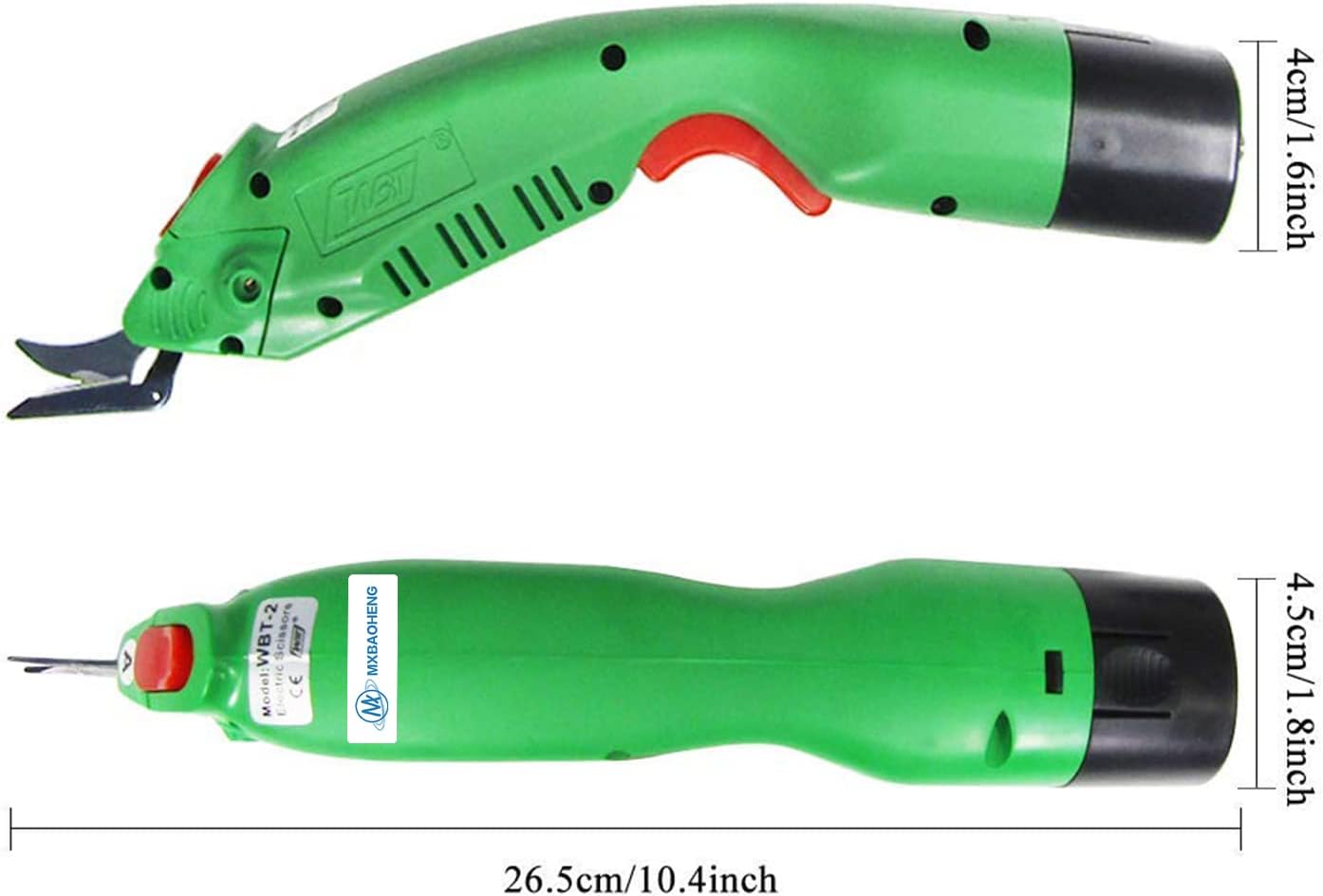 MXBAOHENG WBT-2 Cordless Electric Scissors for Cutting Fabric/Carpet/Sponge/Cardboard Fiberglass Scissor w/ 2 Blades 5000mAh Large Battery Low Noise