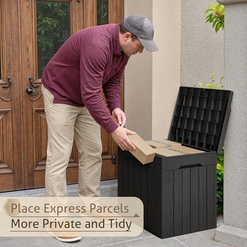 flamaker 2 pack deck box 31 gallon waterproof, front angle view