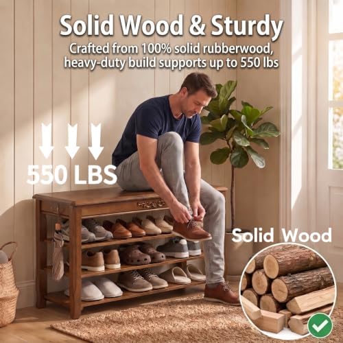 shoe rack bench with storage 3 tier solid, side view