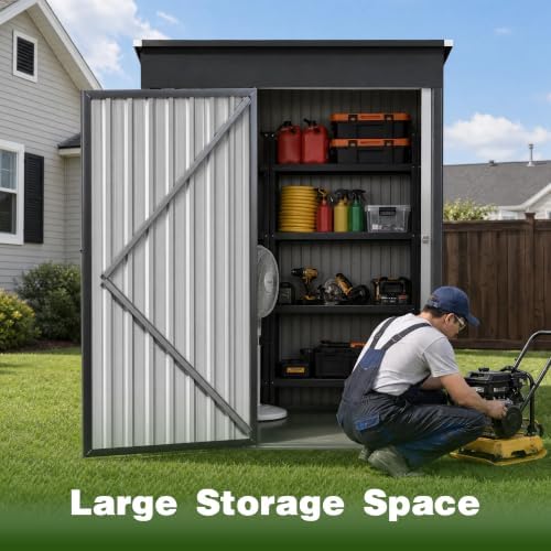 3 ft outdoor storage shed, waterproof metal garden, side view