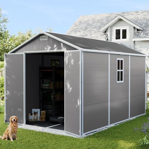 udpatio resin storage shed 7.5x12ft, outdoor plastic garden, side view