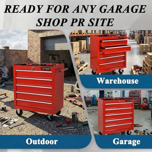 5 drawers rolling tool chest on wheels, multifunctional, front angle view