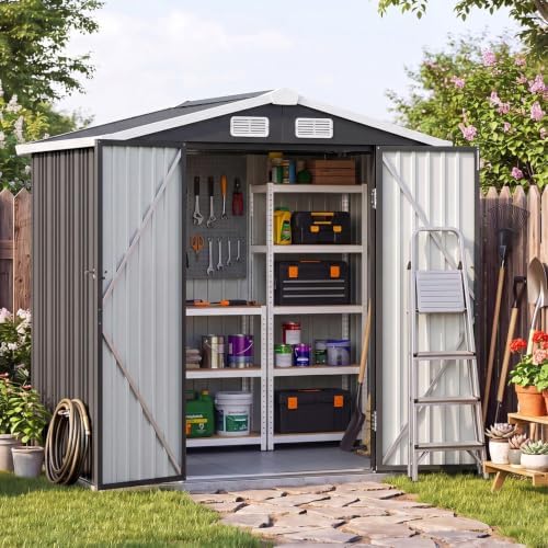 6x4ft outdoor storage shed with floor black, side view