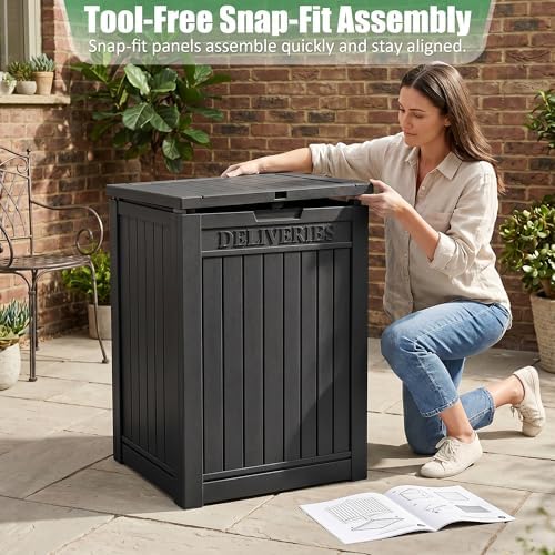 easyup package delivery boxes for outside, 90 gallon showing dimensions