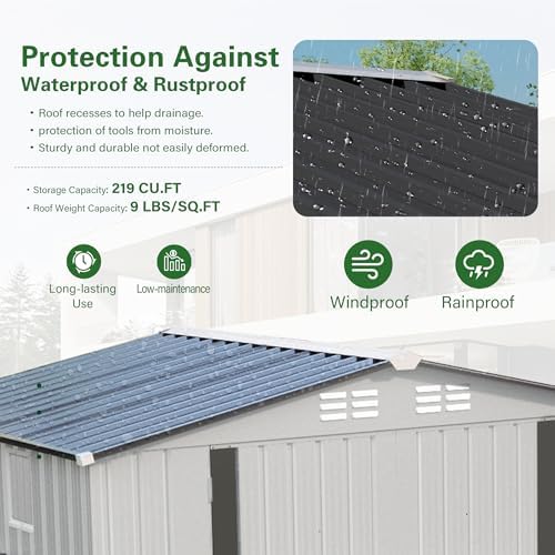 8x6 ft outdoor storage shed, metal garden shed, close-up detail
