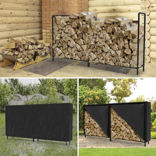 walmann 6 ft firewood rack with cover, heavy shown in use