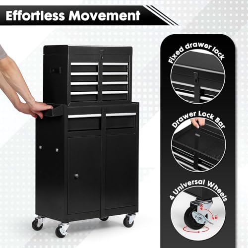 dawmilon 5-drawer rolling tool chest with wheels showing dimensions