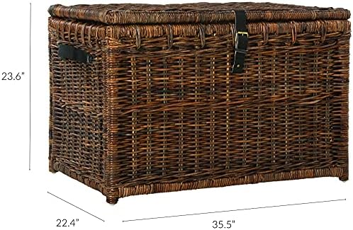 happimess michael wicker storage trunk collapsible chest 35.5" showing dimensions