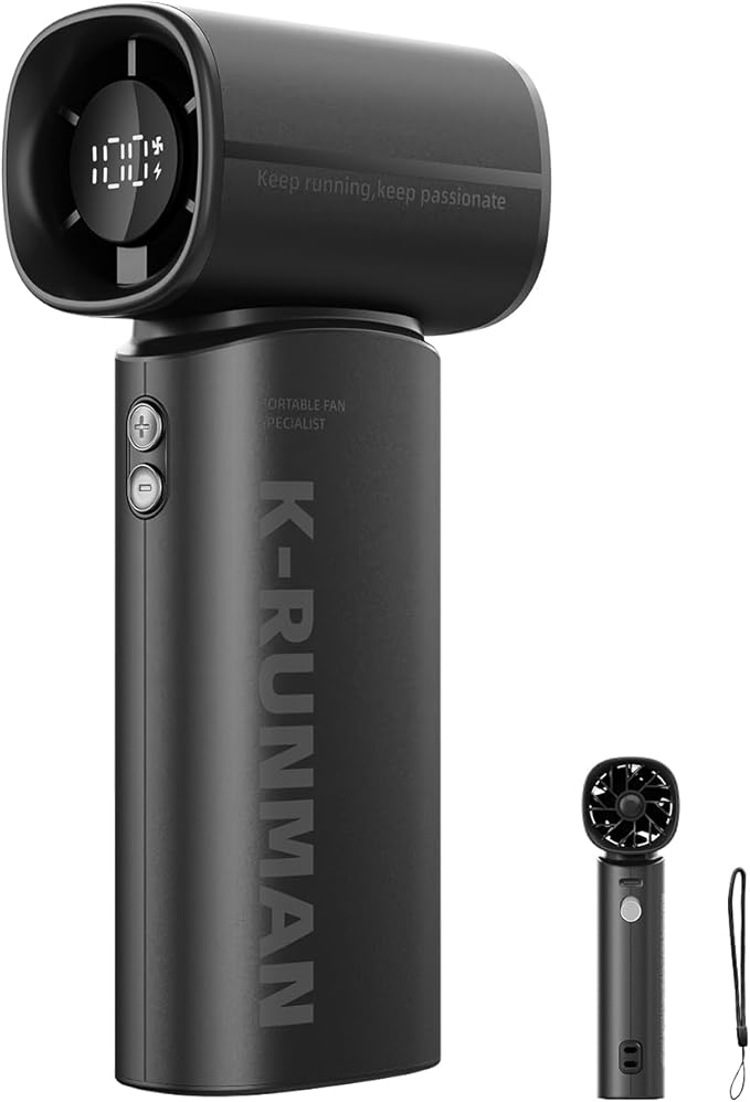 K-RUNMAN Portable Handheld Turbo Fan, 5 Gear Wind, Battery Operated, LED Display - Image 9