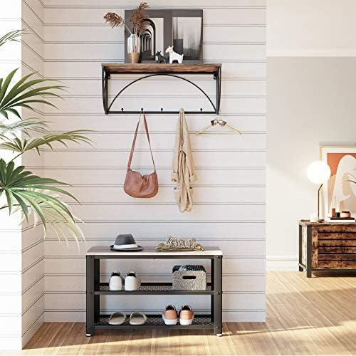 vasagle 3-tier shoe rack, storage bench with metal shown in use