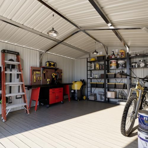 polar aurora 10x12 outdoor metal storage shed with on a desk or shelf