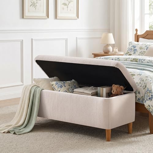 39.4”ottoman with storage,upholstered comfy storage bench ottoman with showing dimensions