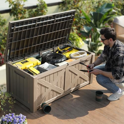 yitahome 150 gallon large outdoor storage box with showing dimensions