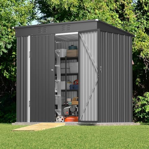 gizoon 6x4 ft outdoor shed, metal garden shed shown in use