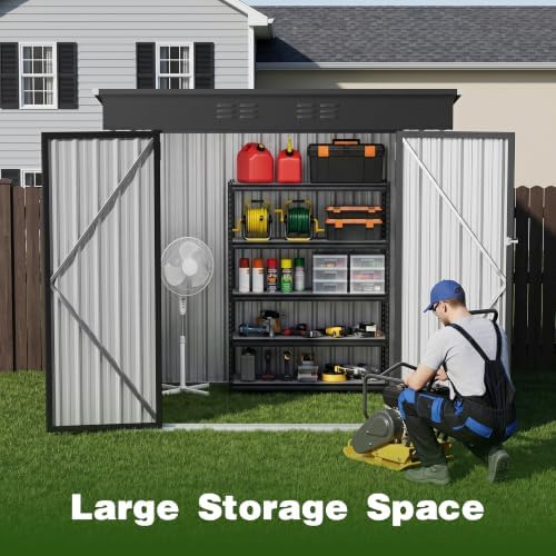 4 ft outdoor storage shed, waterproof metal garden, side view
