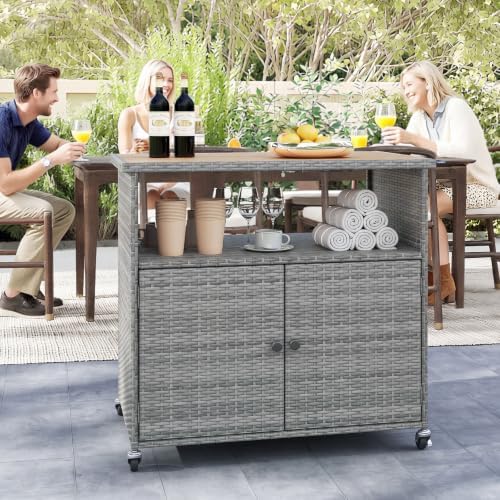 happygrill outdoor storage cabinet with wheels, pe rattan, main product view