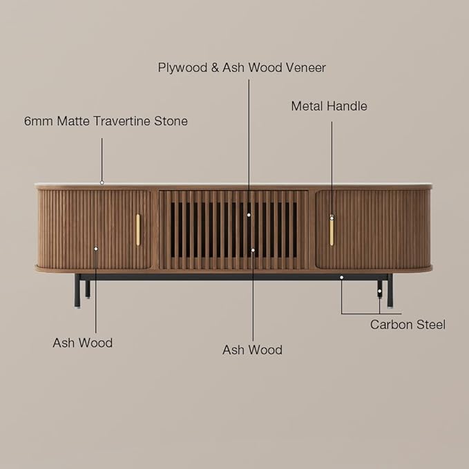 POVISON Sliding Tambour Door TV Stand, Mid Century Modern Sintered Stone TV - Image 3