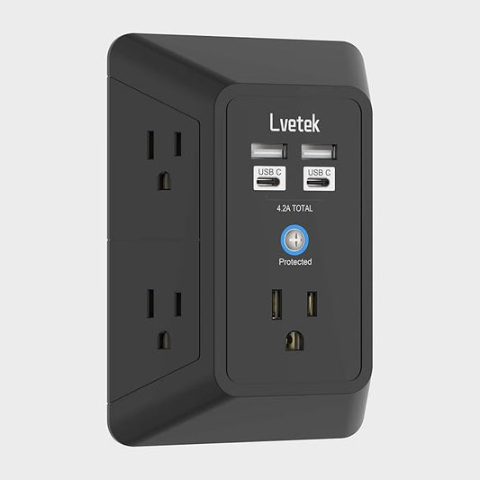 Outlet Extender, Surge Protector Outlet by Lvetek