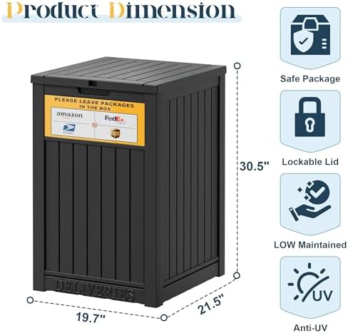 package delivery box for outside, outdoor storage box, side view