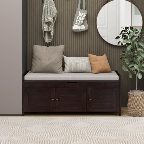 softsea storage bench with 3 shutter shaped doors, close-up detail