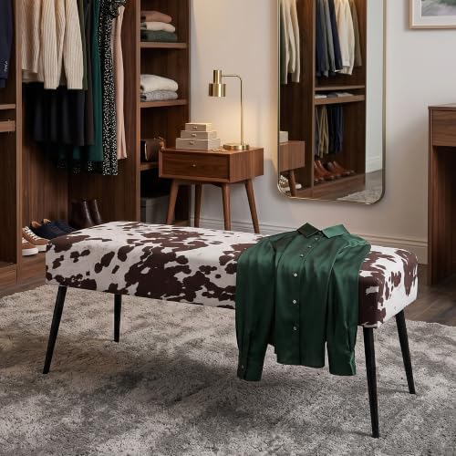 duhome velvet bench ottoman, upholstered bedroom benches cow, front angle view