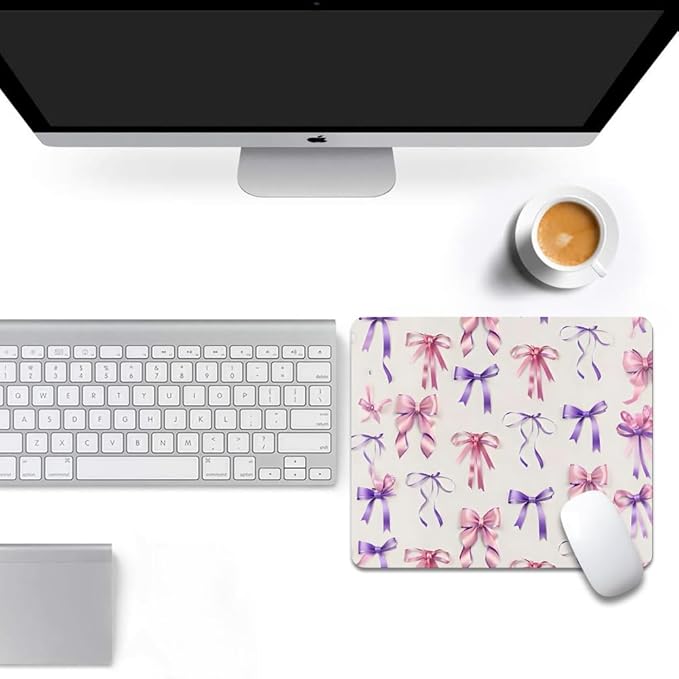 Coquette Girlie Pastel Bows Square Mouse pad, Waterproof, Anti Slip Rubber Base - Image 6